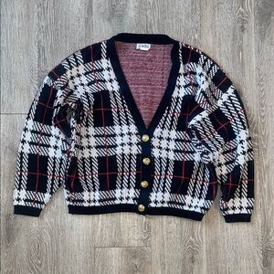 Vintage cuddle knit size large Black and White Plaid Cardigan sweater